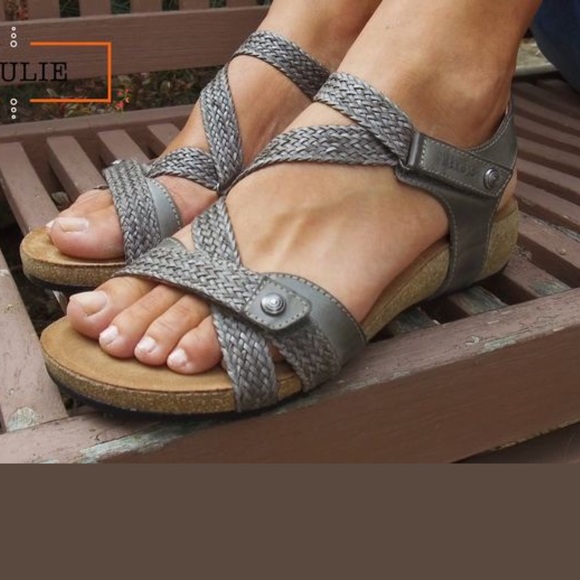 Taos Footwear Shoes - Taos Trulie Arch Support Woven Leather Wedge Sandals Size 8-8.5 Dark Grey